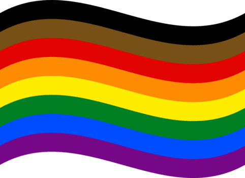 Philadelphia Pride Flag in shape. Traditional gay pride flag with black and brown stripes. png