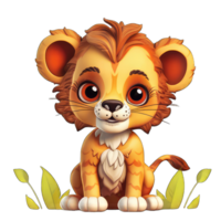 adorable cartoon animated lion cub in png