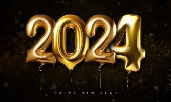AI generated Happy New Year 2024 Golden 3d Text, Happy New Year 2024 Banner Background photo