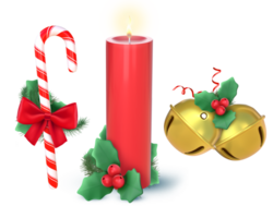 3d le rendu Noël bonbons canne, rouge bougie et d'or cloches png