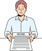 Man applicant with resume in hands came to interview in company to get desired job with high salary png