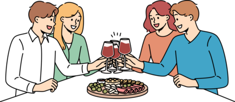 pessoas beber vinho com amigos e comer lanches durante Sexta-feira noite festa dentro restaurante png