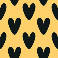 Hearts Seamless Pattern Black Hearts Pattern Yellow Pattern Hearts Background San Valentines Pattern vector