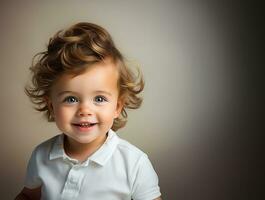 ai generado retrato de un linda pequeño niño o bebé chico modelo foto