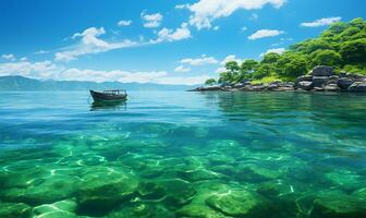 AI generated boats in green ocean water photo