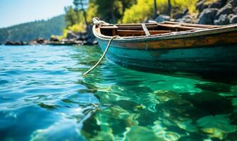 ai generado barcos en verde Oceano agua foto