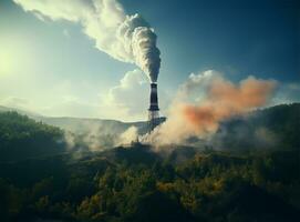 AI generated white smoke being discharged from a chimney stack photo