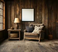 AI generated farmhouse home interior design featuring a rustic chair photo