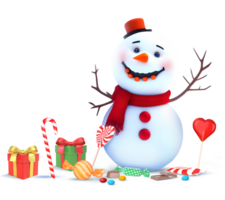 3D Rendering Snowman With Christmas Elements png