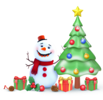 3D Rendering Christmas Tree With Snowman And Christmas Elements png