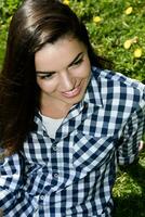 portrait of a beautiful girl on sunny meadow photo