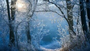 AI generated winter forest in the snow photo