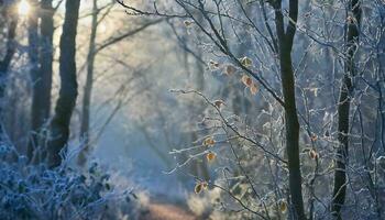 ai generado invierno bosque en el nieve foto