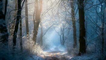 ai generado invierno bosque en el nieve foto