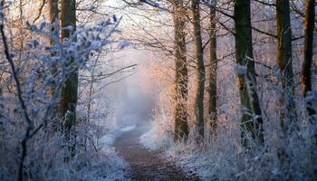 ai generado invierno bosque en el nieve foto