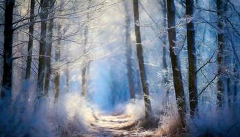 ai generado invierno bosque en el nieve foto