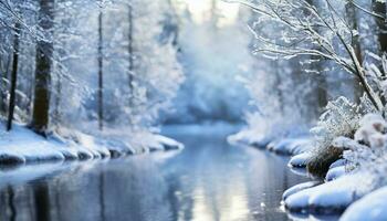 ai generado nieve cubierto arboles en invierno foto