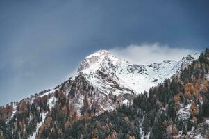 Mountain landscape in autumn with snow on top photo