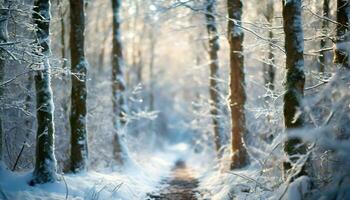 ai generado invierno bosque en el nieve foto