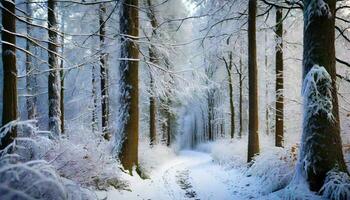 ai generado invierno bosque en el nieve foto