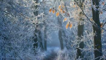 ai generado invierno bosque en el nieve foto