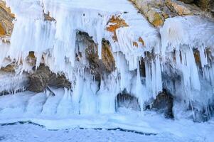 Beautiful landscape of an ice formation such as Ice spike and Icicle forming in a temperature below 0c in Baikal, Russia. photo