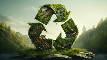 AI generated Green recycle symbol organic style, AI Generative photo