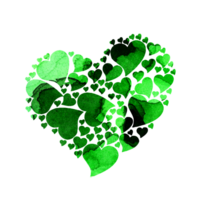 Watercolor illustration Heart made from green hearts. Festive card for Valentine's Day, wedding, anniversary. Artistic design element isolated . Drawn by hand. png