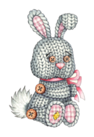 aquarelle illustration de une tricoté gris lapin. sans couture répéter impression de une enfants jouet. idéal pour imprimer, la toile, textile conception, scrapbooking, cadeau. isolé . tiré par main png