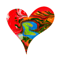 vattenfärg illustration av en flerfärgad hjärta med fläckar och nyanser av måla. festlig kort för hjärtans dag, bröllop, årsdag. konstnärlig design element isolerat png