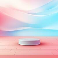 AI generated subtle pink gradient background with floor and a white podium for product mockup AI Generative photo