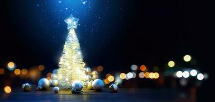 Christmas tree and Christmas light. Christmas banner or greeting card design with copy space photo