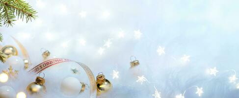 Christmas holidays composition on white fur background with copy space for your text photo