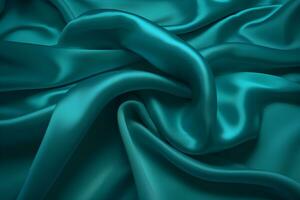 AI generated Draped turquoise silk fabric with texture. Photorealistic illustration. AI generated illustration. photo
