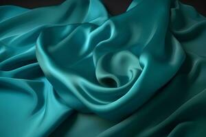 AI generated Draped turquoise silk fabric with texture. Photorealistic illustration. AI generated illustration. photo