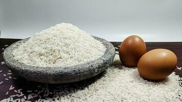 Rice and two eggs photo