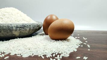 Rice and two eggs photo