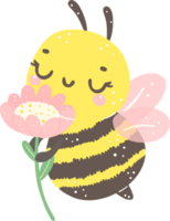 schattig honing bij met bloem tekenfilm illustratie, kawaii baby insect. png