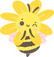 Cute Honey Bee with flower cartoon illustration, kawaii baby insect. png