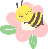Cute Honey Bee with flower cartoon illustration, kawaii baby insect. png
