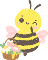 schattig honing bij met bloem tekenfilm illustratie, kawaii baby insect. png