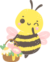 Cute Honey Bee with flower cartoon illustration, kawaii baby insect. png