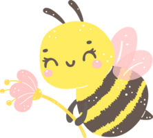 Cute Honey Bee with flower cartoon illustration, kawaii baby insect. png