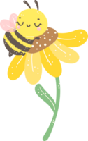 carino miele ape con fiore cartone animato illustrazione, kawaii bambino insetto. png