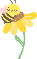 Cute Honey Bee with flower cartoon illustration, kawaii baby insect. png