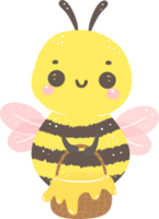 Cute Honey Bee with flower cartoon illustration, kawaii baby insect. png