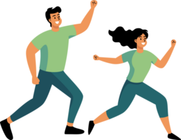 de glad friska människor springa för övning lyckligt med stor ler. platt stil tecknad serie illustration. png