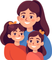 mãe com crianças, mãe com filha, feliz família momentos, plano estilo desenho animado ilustração. mãe dia conceito. png