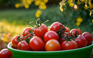 AI generated Bountiful Harvest Vibrant Tomatoes Straight from the Garden ai generated photo