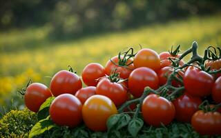 AI generated Bountiful Harvest Vibrant Tomatoes Straight from the Garden ai generated photo